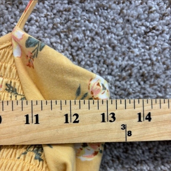 Floral yellow wide leg Strapless Jumpsuit with tie back bow - Picture 9 of 14